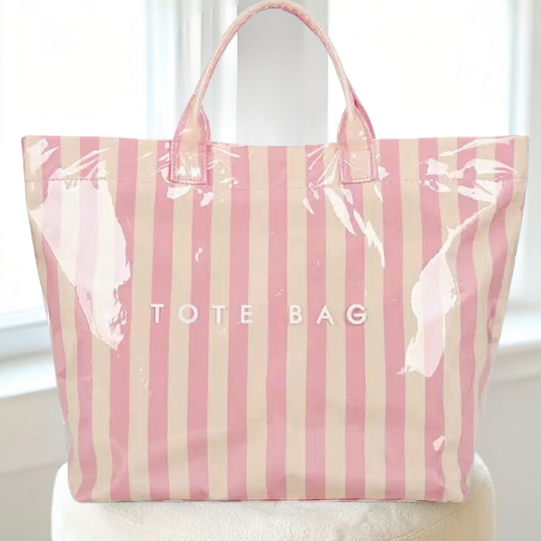 Pink and Tan Striped TOTE BAG