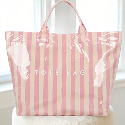 Pink and Tan Striped TOTE BAG