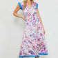 Capri Blue Border Print Short Sleeve Midi Dress