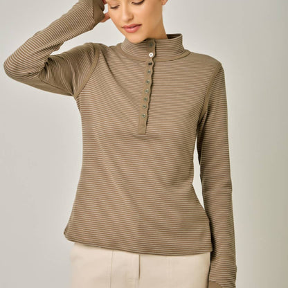 High Neck Striped Henley Top