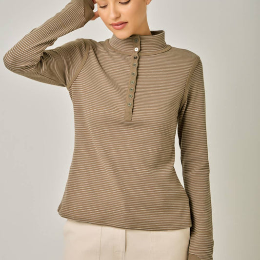 High Neck Striped Henley Top