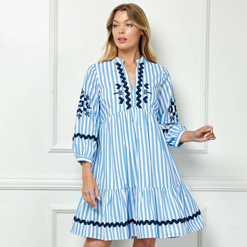Striped Embroidered Dress