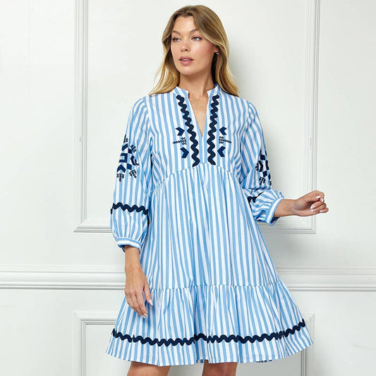 Striped Embroidered Dress