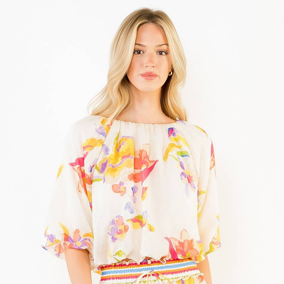 Floral Gathered Neck Top
