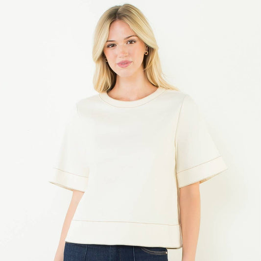 Ivory Short Sleeve Crew Neck Top