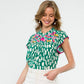 Embroidered Flutter Sleeve Print Top