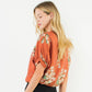 Orange Short Sleeve Loose Floral Top