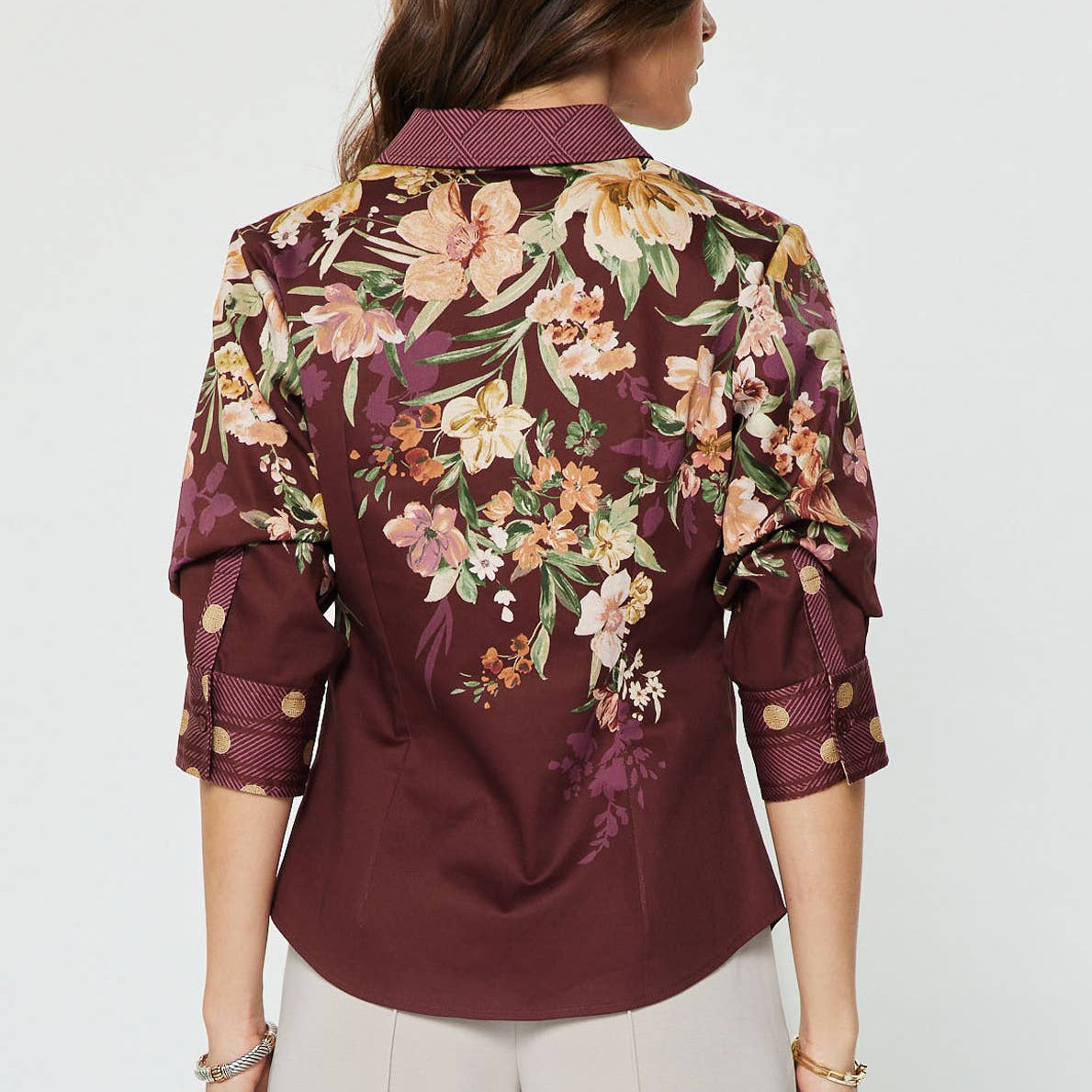 Floral Printed 3/4 sleeve Button-down Shirts