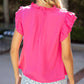 Pink Tassel Front Tie Ruffle Detail Top