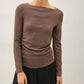 Modal Ribbed Boat Neck Shirred Waist Top