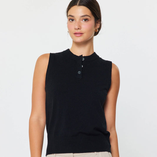 Black Sleeveless Henley Knit Vest