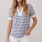 Split V-Neck Striped Short Sleeve Top