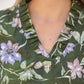 Olive Stripe Ribbed Band Floral Print and Embroidered Top