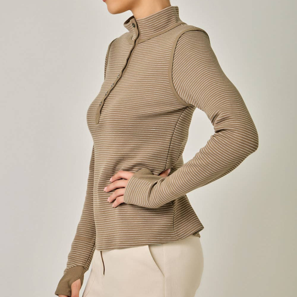 High Neck Striped Henley Top