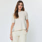 Short Sleeve Knit Top W/Floral Chiffon Back