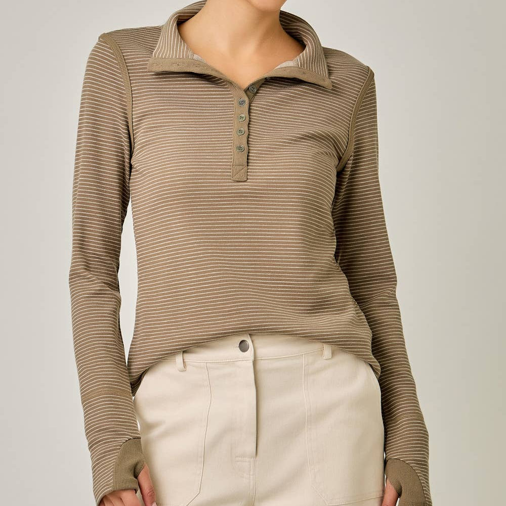 High Neck Striped Henley Top