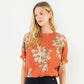Orange Short Sleeve Loose Floral Top