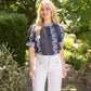 Navy Stripe Ruffle Detail Floral Printed Top