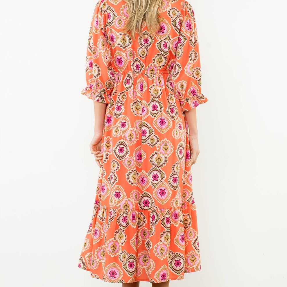 3/4 Sleeve Print Maxi Dress
