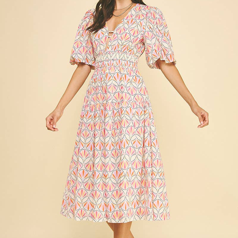 Pink Multi Geometric Pattern Dress