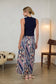 Sleeveless Printed Mixed Media Pleated Skirt Mock Neck Dress