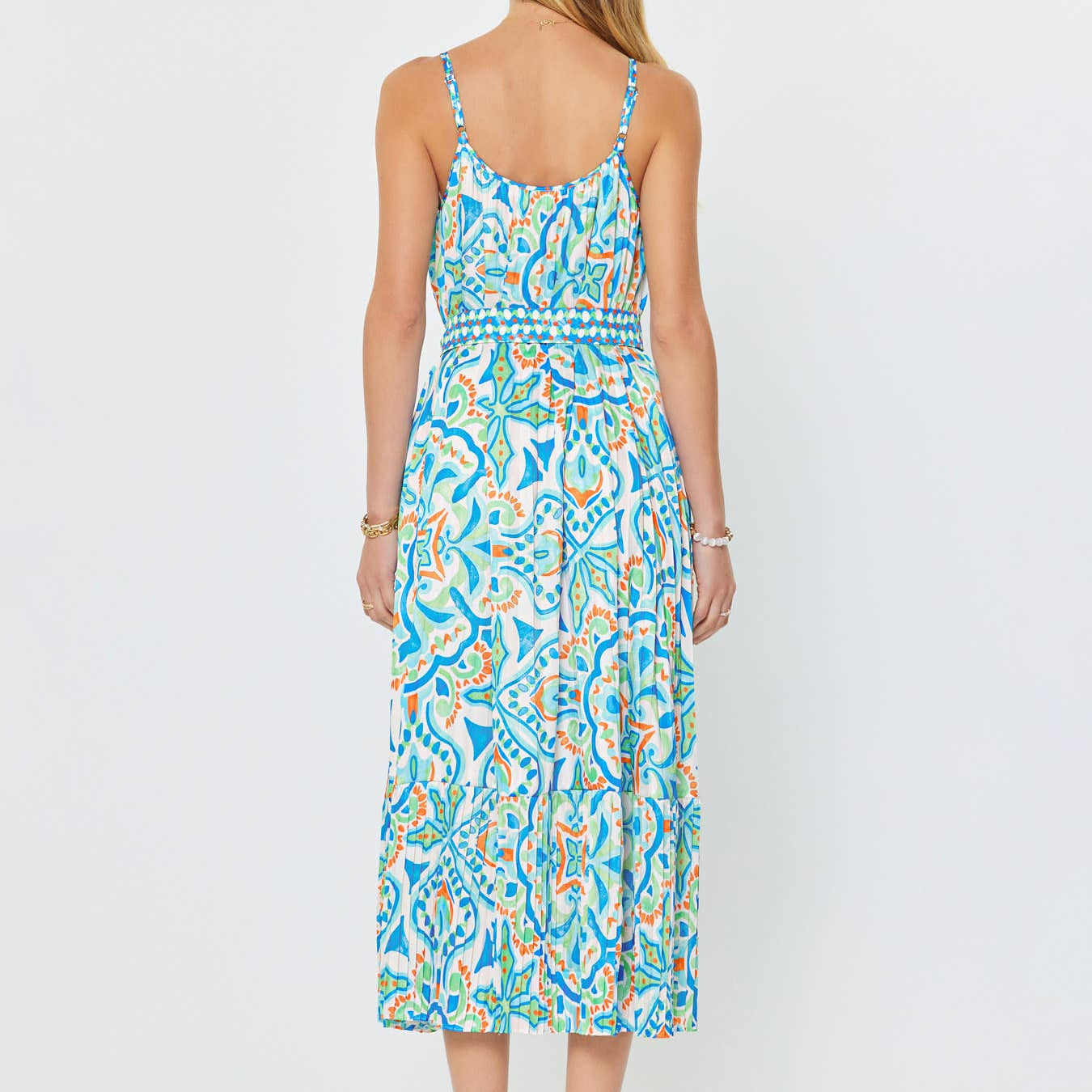 Printed Blue Multi Cami Midi Dress