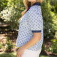 Blue Stripe Placket Embroidered Detail Stripe Top