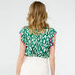 Embroidered Flutter Sleeve Print Top