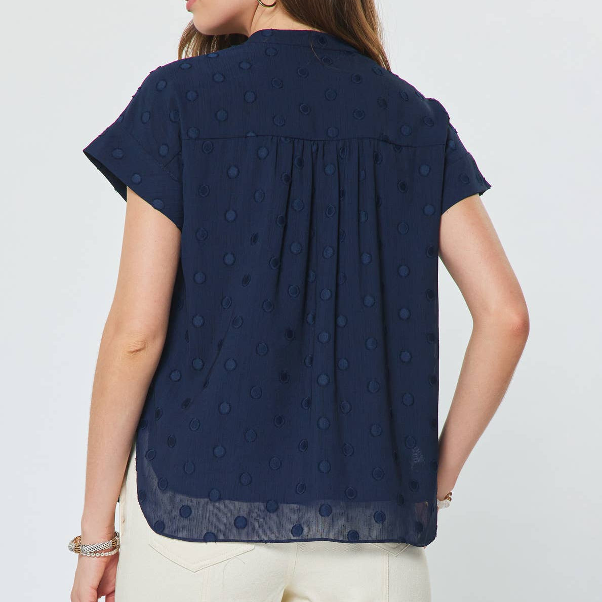 Dot Cap Sleeve Button Up Blouse