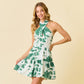 Green Eyelet Floral Criss Cross Halter Mini Dress