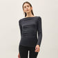 Modal Ribbed Boat Neck Shirred Waist Top