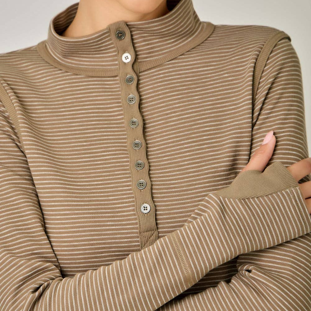 High Neck Striped Henley Top