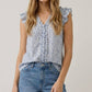 Abstract Printed V-Neck Ruffle Cap Sleeve Blouse