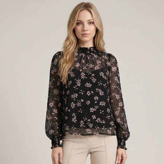 Floral Print Tie Neck Blouse