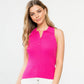 Magenta Collared Button Up Sleeveless Top