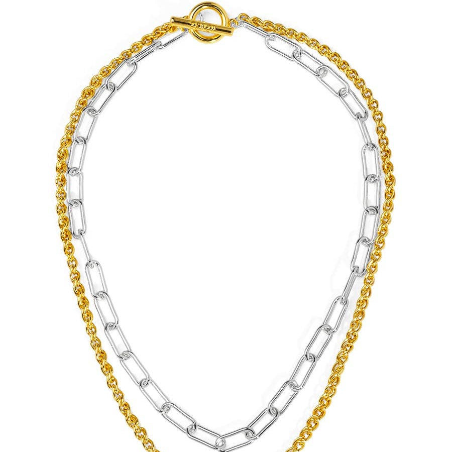 Layered Paperclip and Rolo Chain Short Necklace