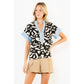 Abstract Print Top with Blue Trim