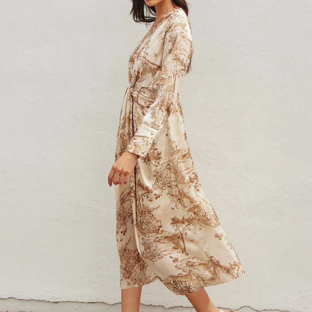 Praline Printed and Gathered Dress