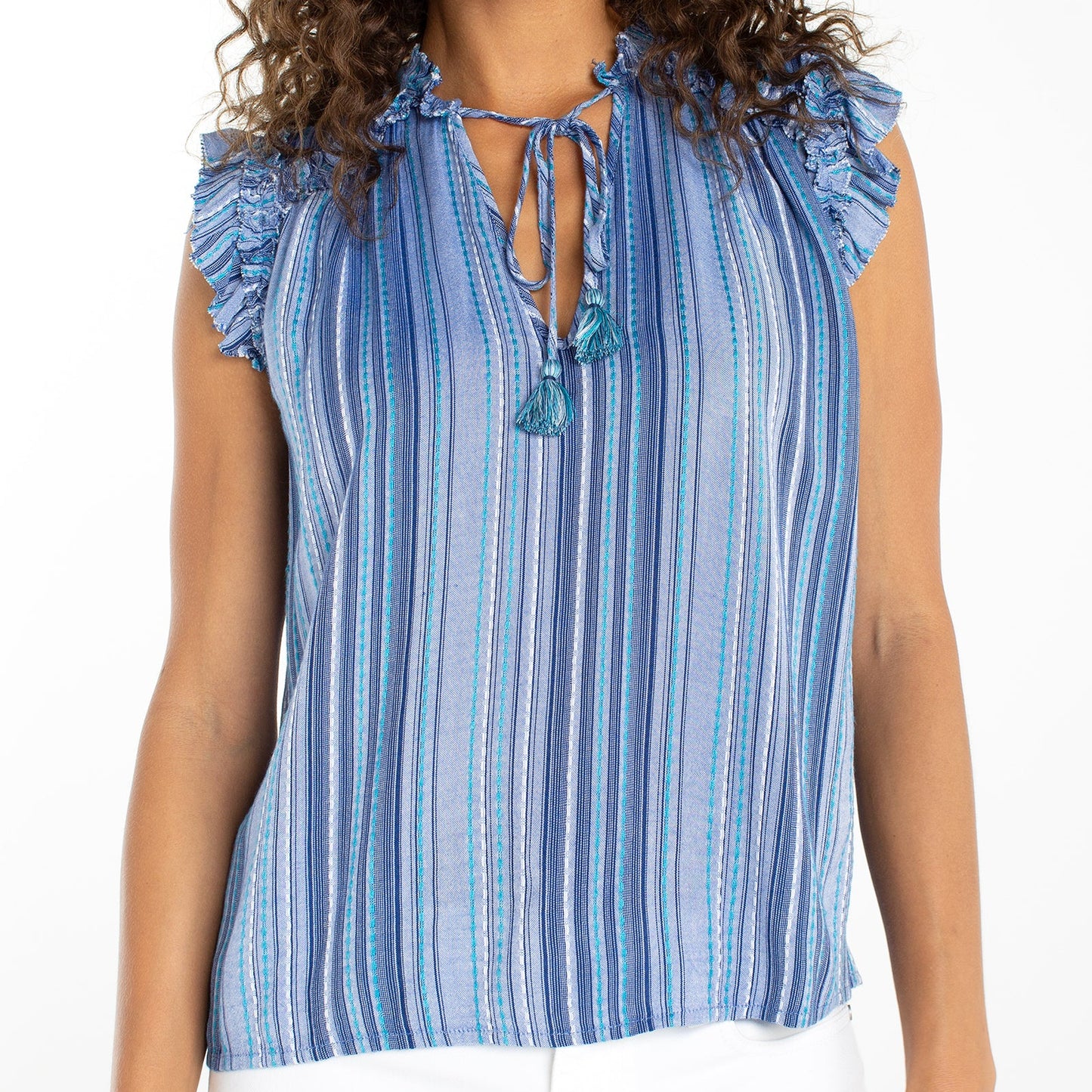 Liverpool Flutter Sleeve Ruffled Woven Top