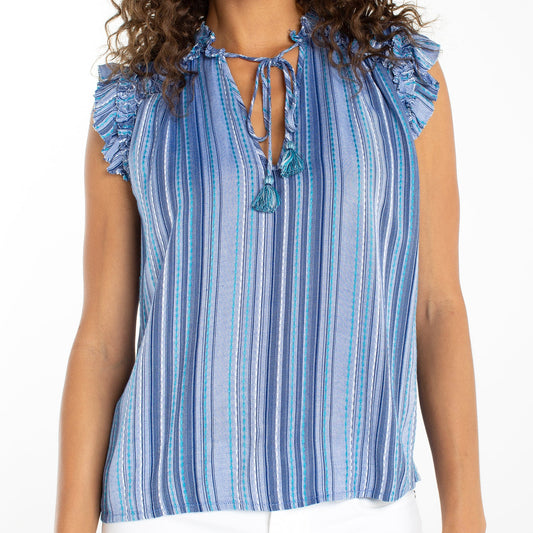Liverpool Flutter Sleeve Ruffled Woven Top