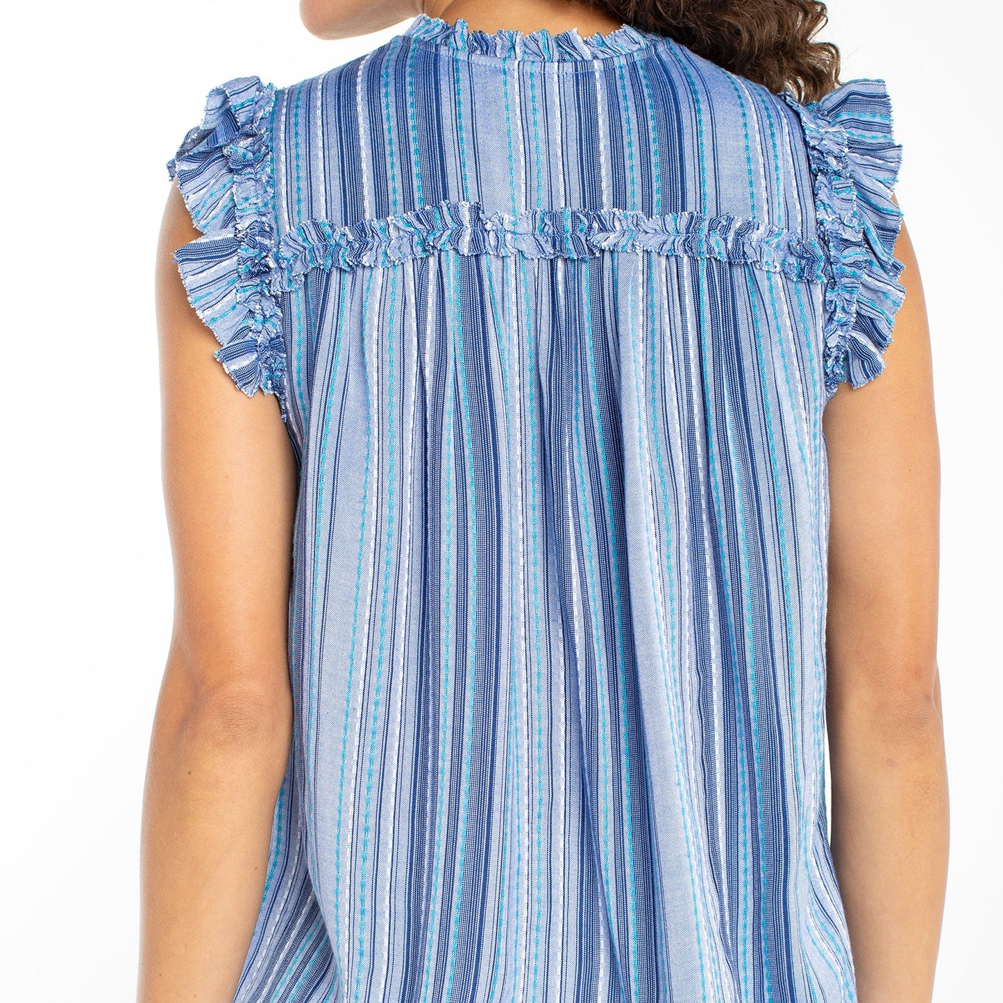 Liverpool Flutter Sleeve Ruffled Woven Top