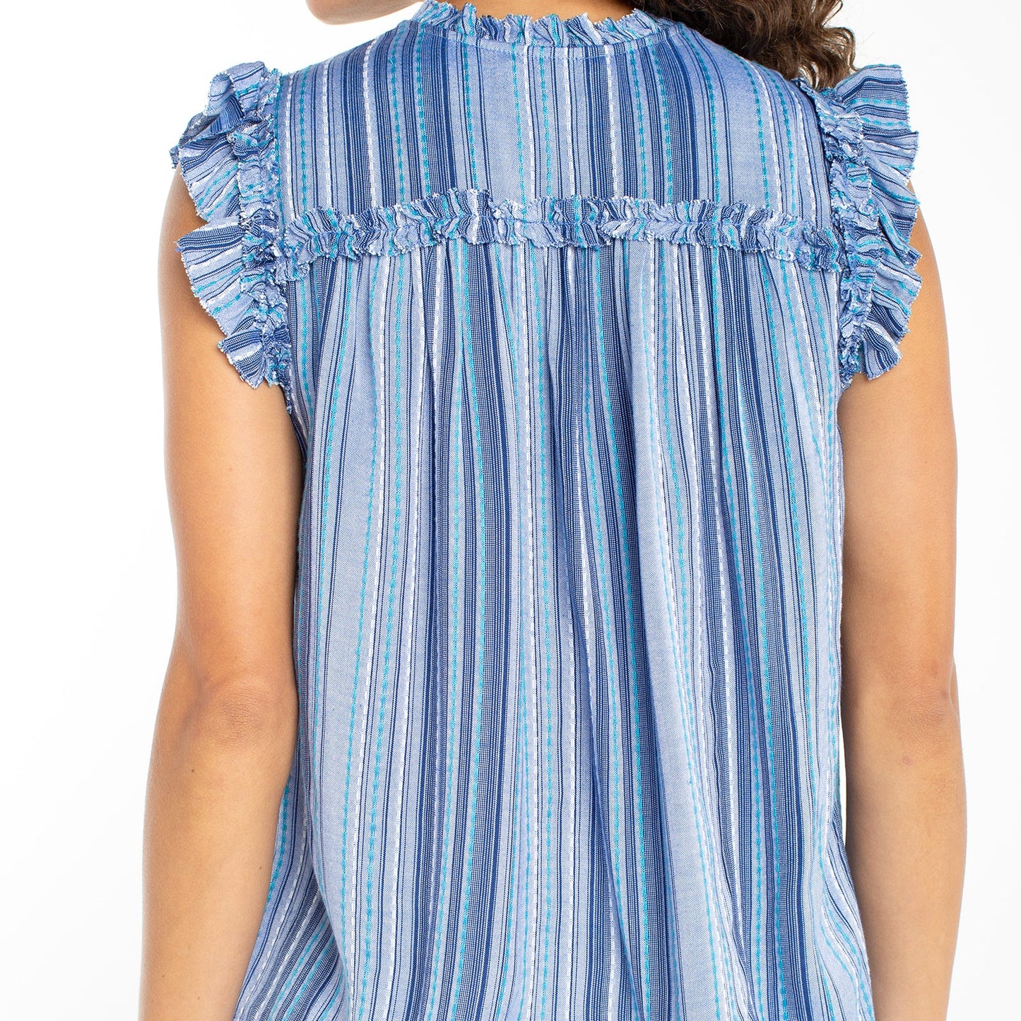 Liverpool Flutter Sleeve Ruffled Woven Top